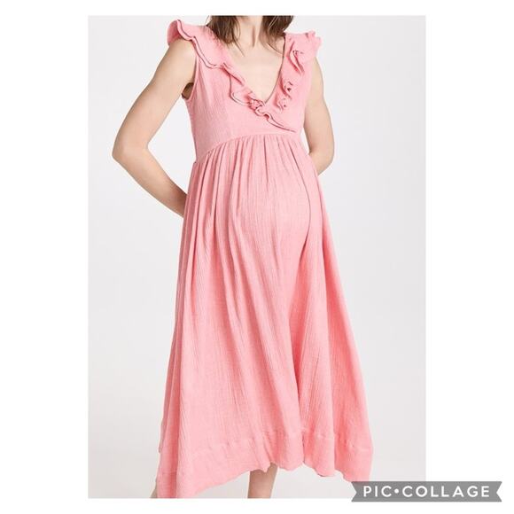 Hatch Dresses & Skirts - $198 Hatch Maternity Peony Pink V-Neck Ruffle The Sarah Midi Dress Size 1 Small